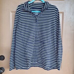 LL Bean nautical coastal preppy full zip lightweight jacket womens 1X plus